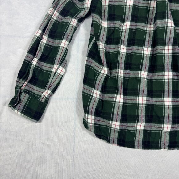 St Johns Bay Button Up Flannel Shirt Mens Green White Plaid Classic Size L - Picture 9 of 14